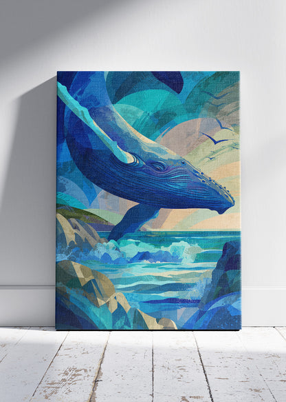 Blue Whale Ocean Art Canvas Print & Poster – Dreamy Coastal Wall Decor