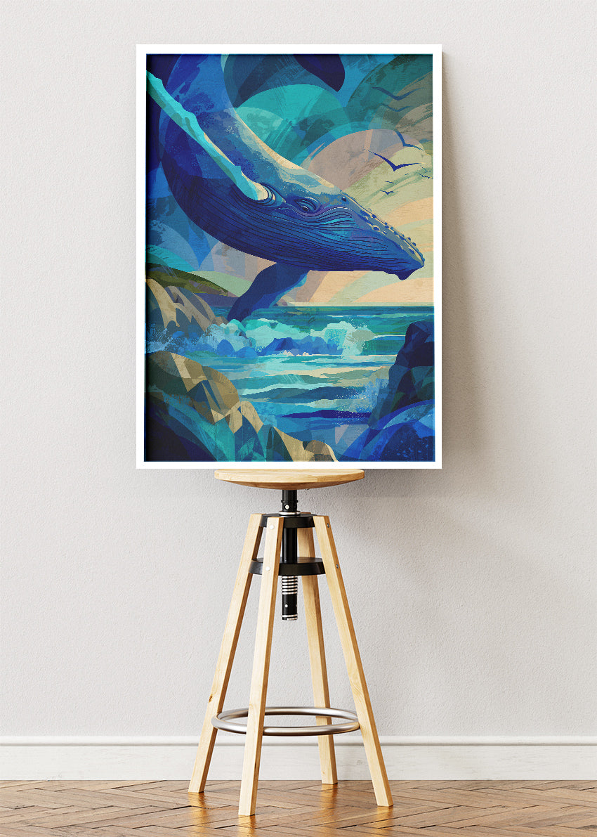 Blue Whale Ocean Art Canvas Print & Poster – Dreamy Coastal Wall Decor