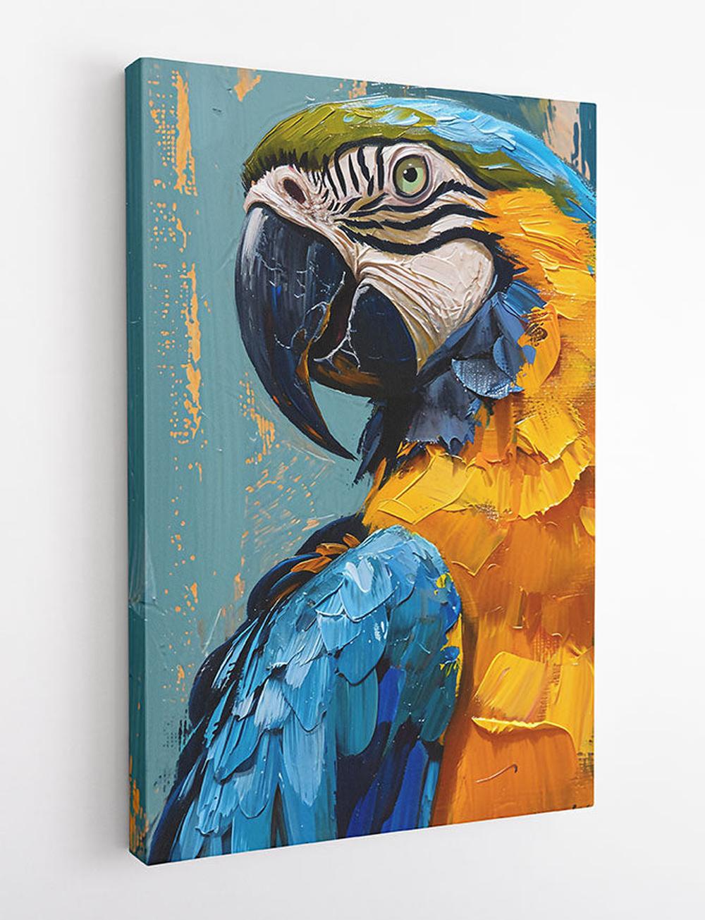 Blue and Gold Macaw Parrot Wall Art – Textured Oil Painting Style – T840 – AiPrintLab