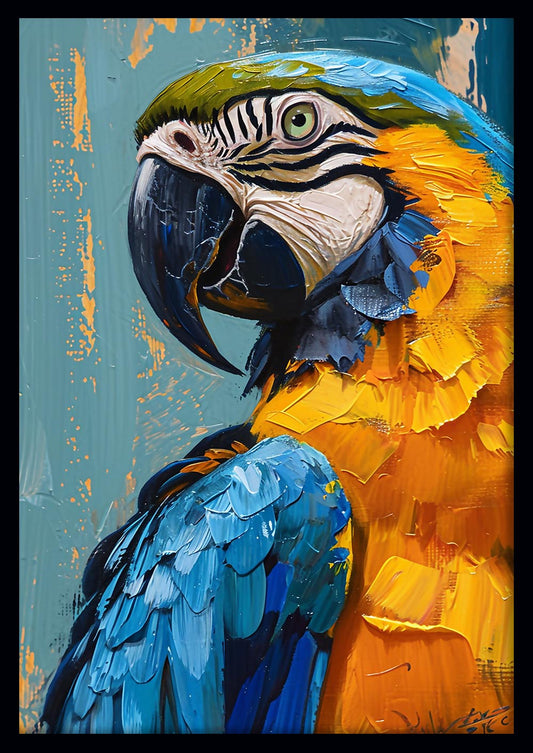 Blue and Gold Macaw Parrot Wall Art – Textured Oil Painting Style – T840 – AiPrintLab