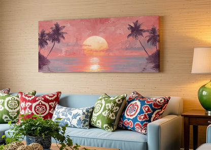 Blush Horizon Palm Sunset Canvas Wall Art – Single & 3 Panel Split – AI PRINT LAB