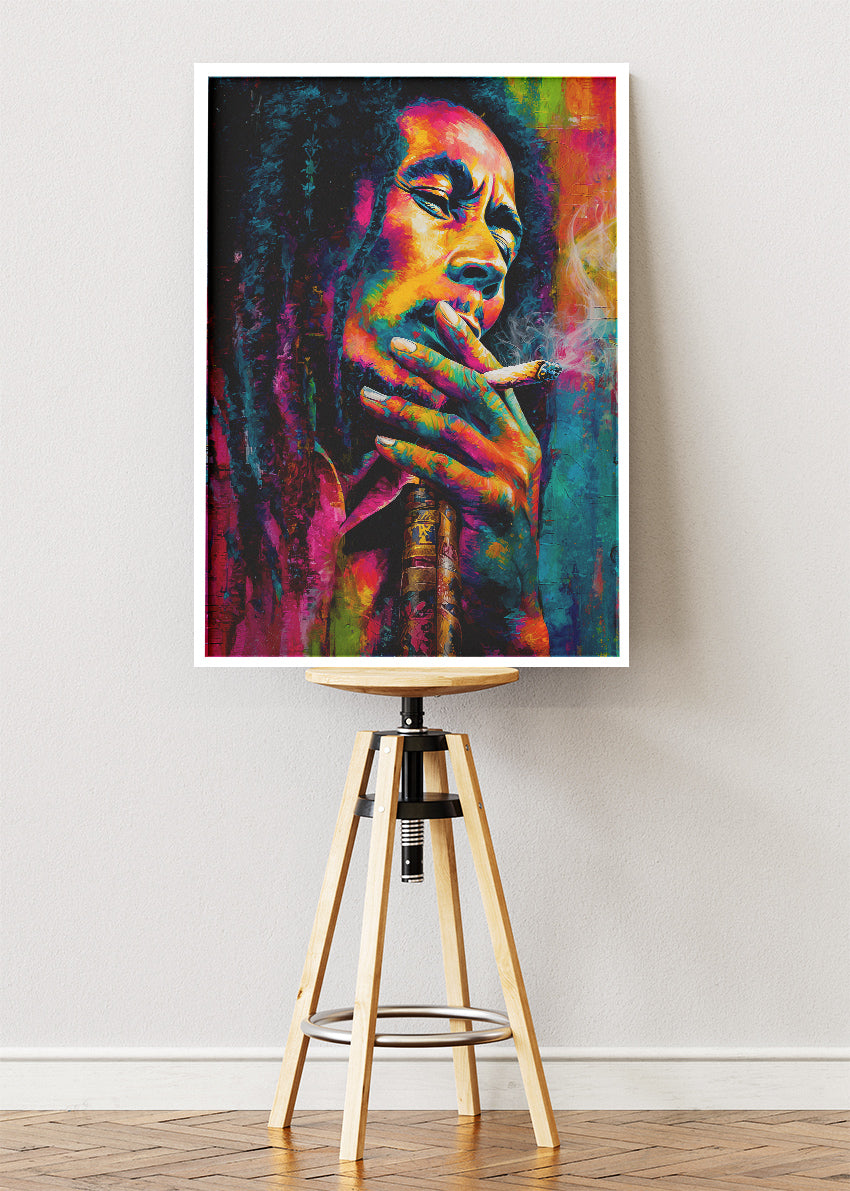 Bob Marley Colorful Reggae Portrait Wall Art Poster & Canvas Print