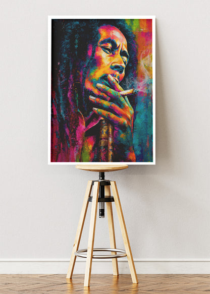 Bob Marley Colorful Reggae Portrait Wall Art Poster & Canvas Print