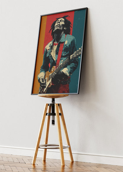 Bob Marley Inspired Vintage Guitar Portrait Wall Art Poster & Canvas Print
