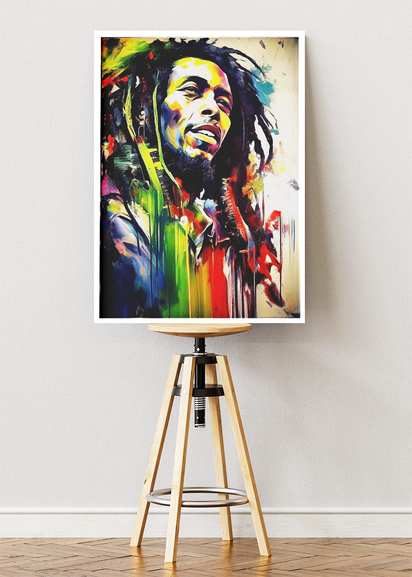 Bob Marley Rasta Color Splash Portrait Wall Art Poster & Canvas Print