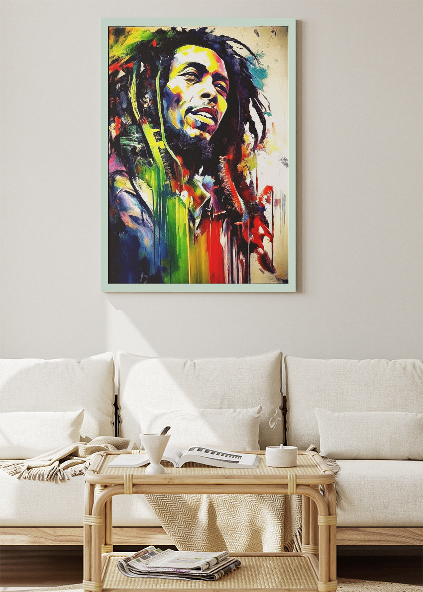 Bob Marley Rasta Color Splash Portrait Wall Art Poster & Canvas Print