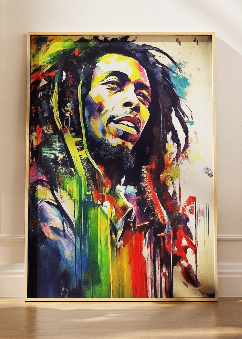 Bob Marley Rasta Color Splash Portrait Wall Art Poster & Canvas Print