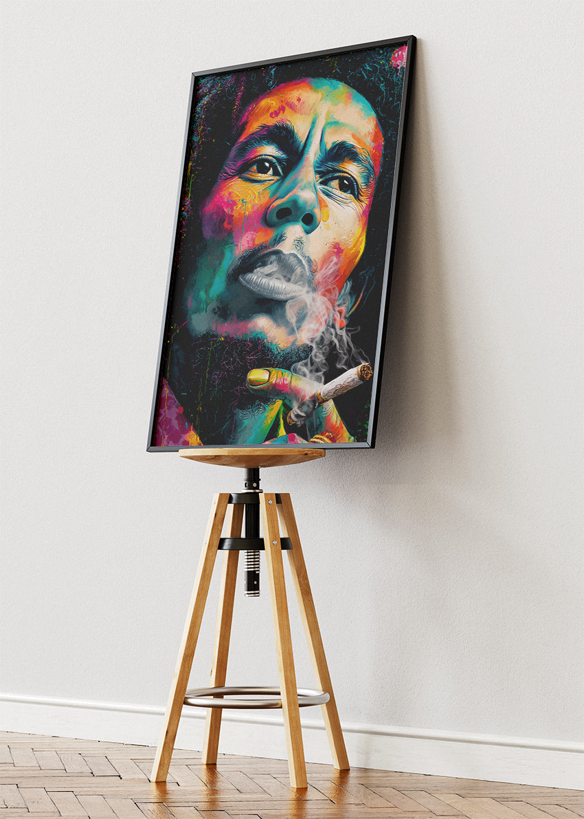 Bob Marley Smoking Portrait Colour Pop Wall Art Poster & Canvas