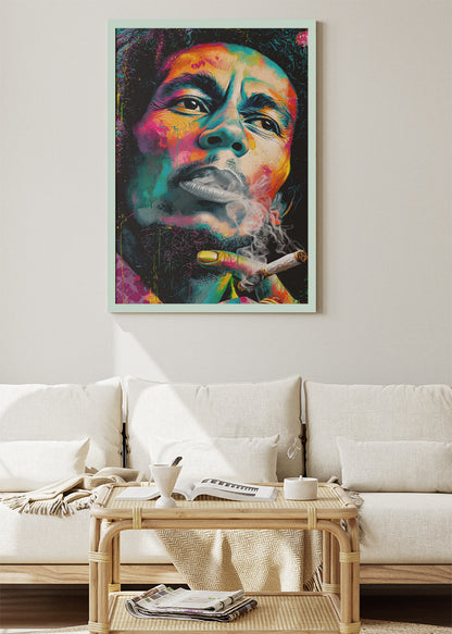 Bob Marley Smoking Portrait Colour Pop Wall Art Poster & Canvas
