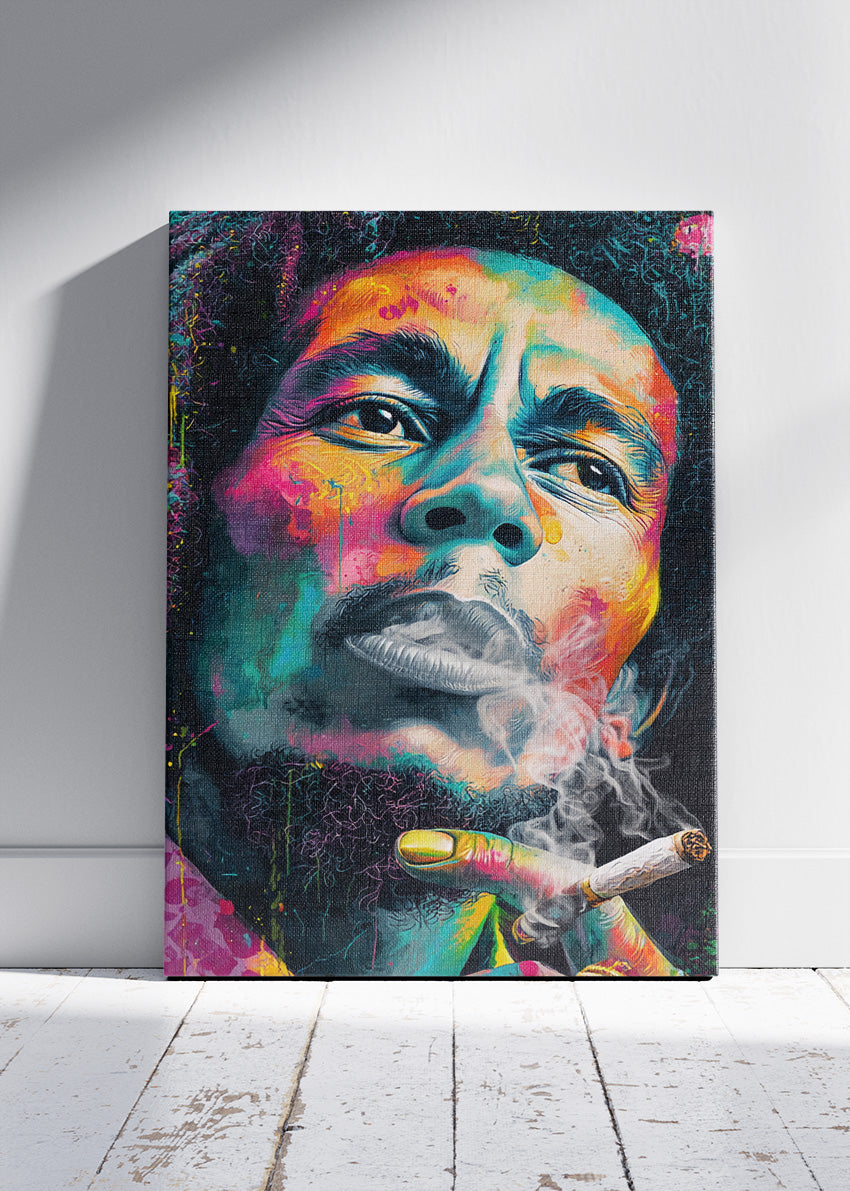 Bob Marley Smoking Portrait Colour Pop Wall Art Poster & Canvas