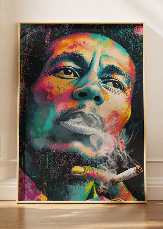 Bob Marley Smoking Portrait Colour Pop Wall Art Poster & Canvas
