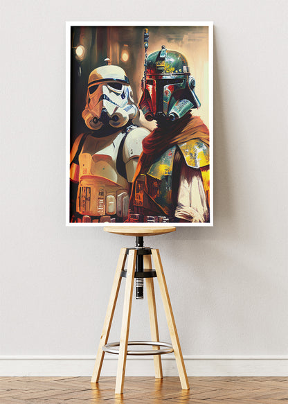 Boba Fett & Stormtrooper – Galactic Duo Canvas & Poster Print – AI PRINT LAB