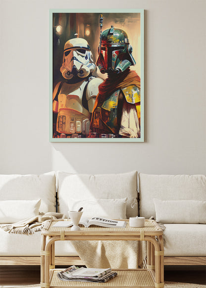 Boba Fett & Stormtrooper – Galactic Duo Canvas & Poster Print – AI PRINT LAB