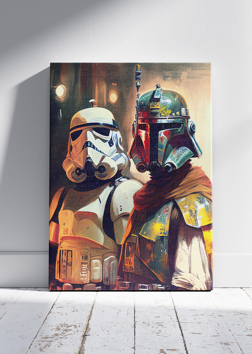 Boba Fett & Stormtrooper – Galactic Duo Canvas & Poster Print – AI PRINT LAB