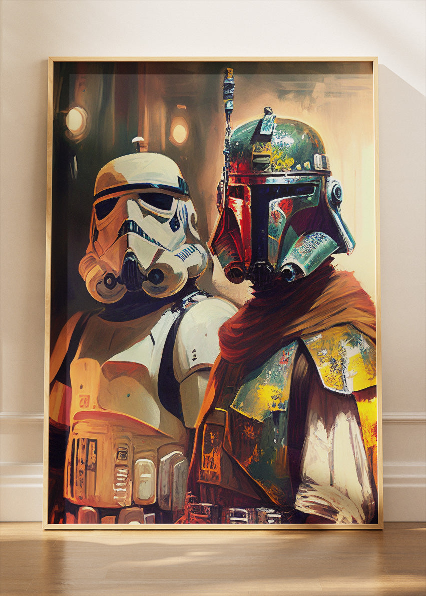 Boba Fett & Stormtrooper – Galactic Duo Canvas & Poster Print – AI PRINT LAB