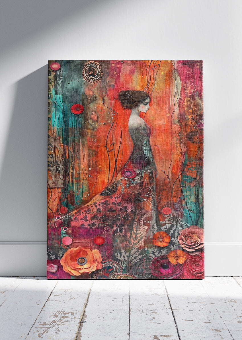 Bohemian Floral Dream Woman Canvas & Poster Print – AI PRINT LAB