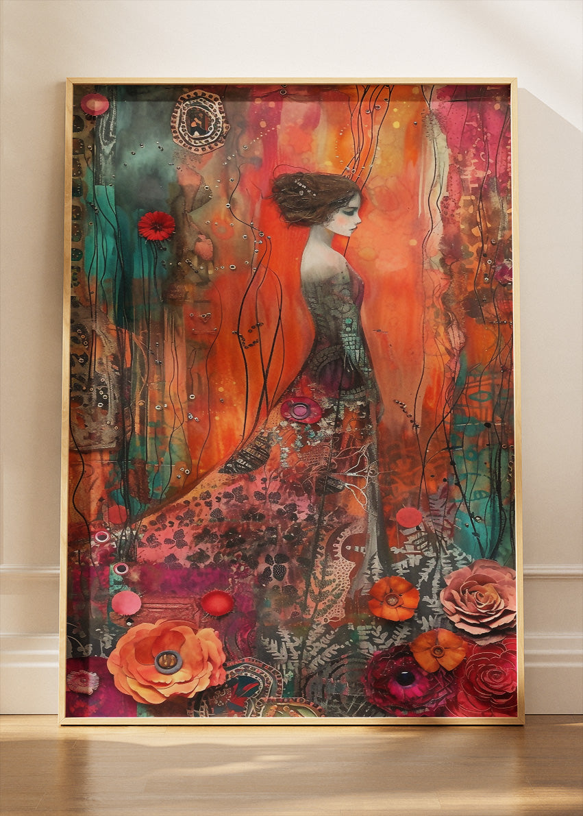 Bohemian Floral Dream Woman Canvas & Poster Print – AI PRINT LAB