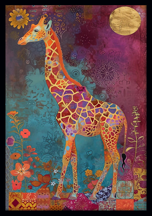 Boho Giraffe Moonlight – Colorful Animal Canvas & Poster Art – T804 – AiPrintLab
