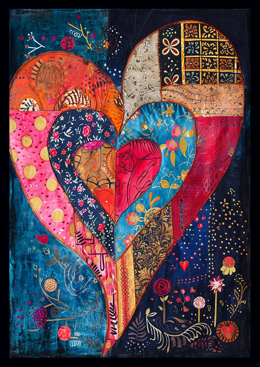 Boho Patchwork Heart – Colorful Romantic Canvas Wall Art Print – T970 – AiPrintLab