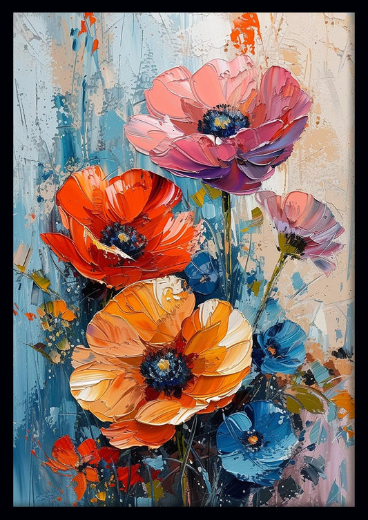 Bold Colorful Flower Bouquet – Abstract Floral Canvas & Poster Wall Art – T1110 – AiPrintLab