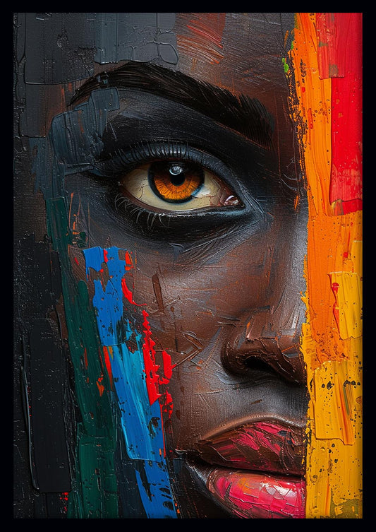 Bold Eye & Color Streaks – Textured Expressionist Portrait Canvas & Poster Wall Art – T1145 – AiPrintLab