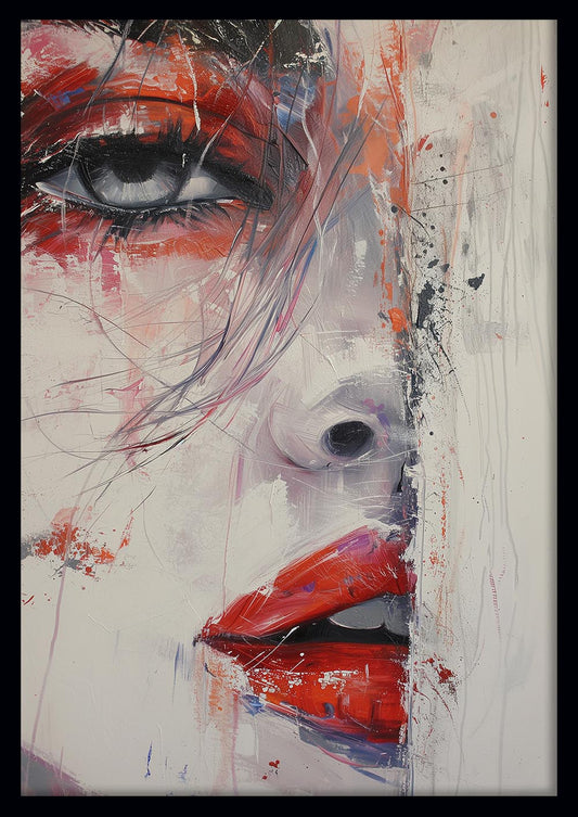 Bold Red Lips – Abstract Modern Woman Portrait Canvas & Poster Wall Art – T1040 – AiPrintLab