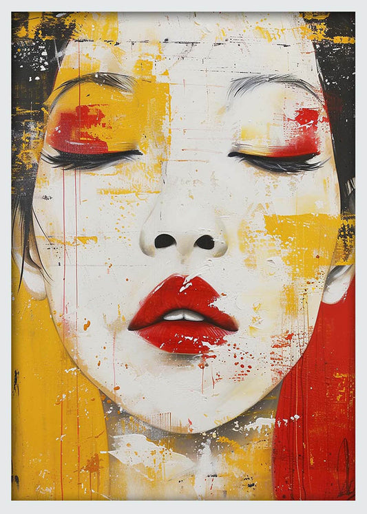 Bold Red & Yellow Portrait – Modern Expressionist Canvas & Poster Wall Art – T1222 – AiPrintLab