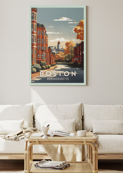 Boston Massachusetts Poster & Canvas Print – Autumn Cityscape Illustration