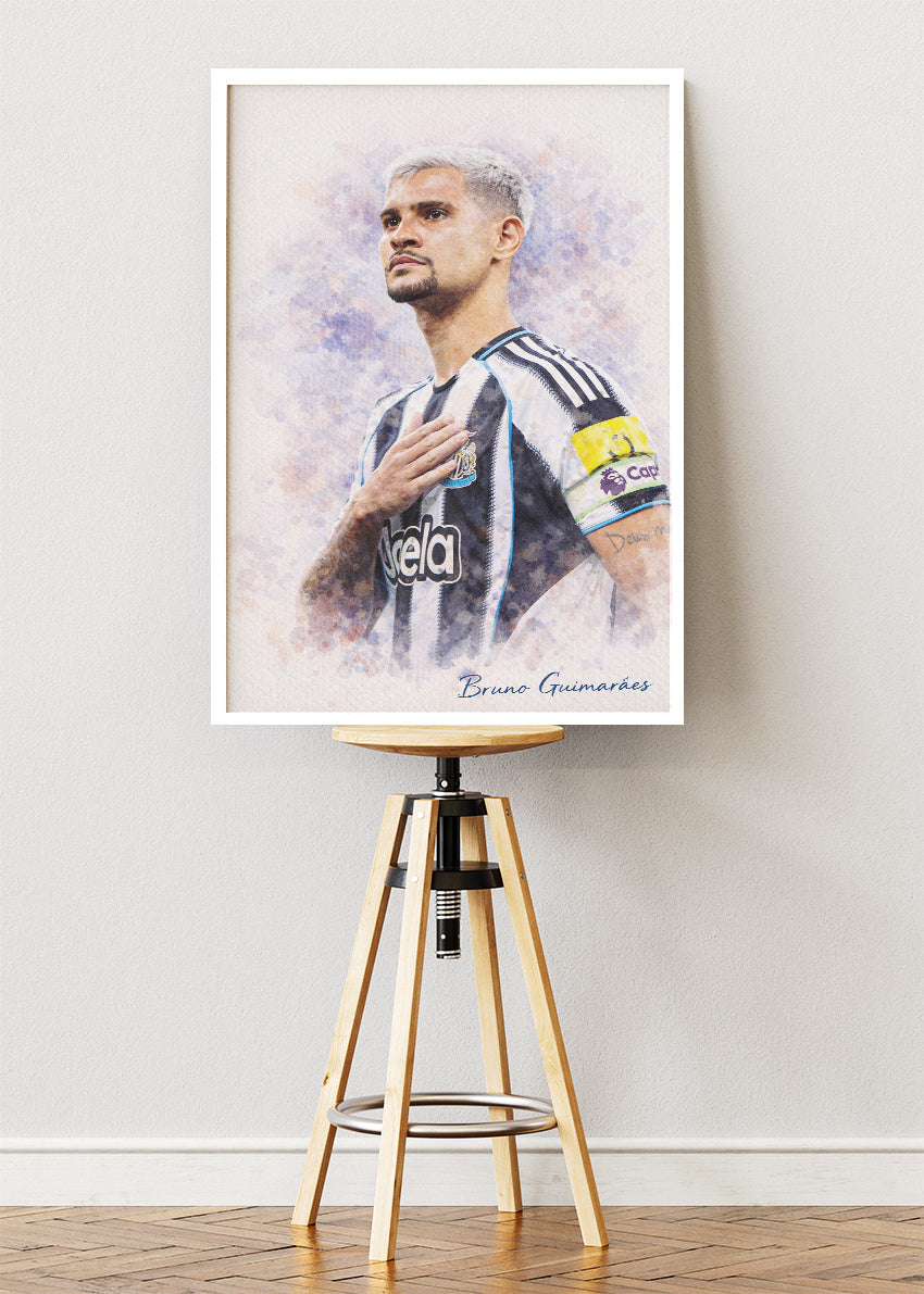 Bruno Guimarães Newcastle United Watercolor Poster Canvas & Print – AI PRINT LAB
