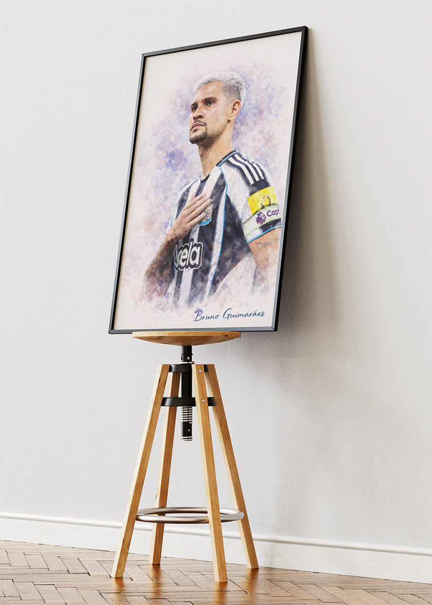 Bruno Guimarães Newcastle United Watercolor Poster Canvas & Print – AI PRINT LAB