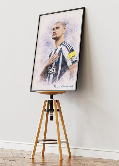 Bruno Guimarães Newcastle United Watercolor Poster Canvas & Print – AI PRINT LAB