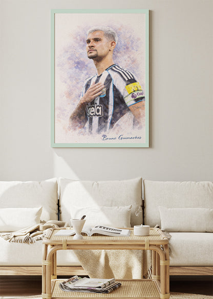 Bruno Guimarães Newcastle United Watercolor Poster Canvas & Print – AI PRINT LAB