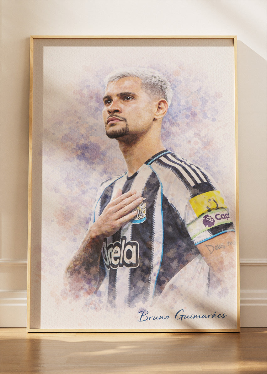 Bruno Guimarães Newcastle United Watercolor Poster Canvas & Print – AI PRINT LAB