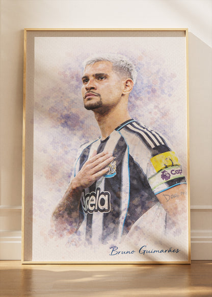 Bruno Guimarães Newcastle United Watercolor Poster Canvas & Print – AI PRINT LAB