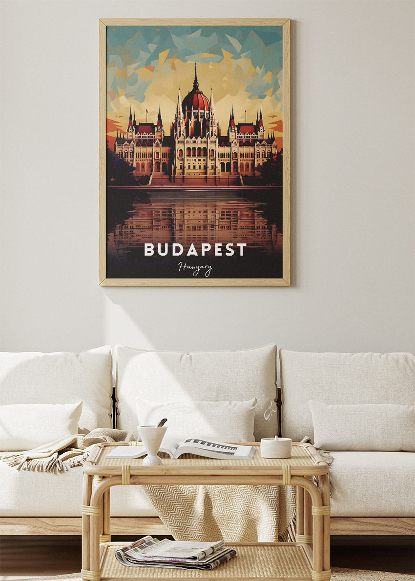 Budapest Hungary Parliament Poster & Canvas Print – Illustrated Danube River Art