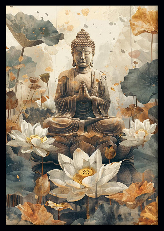Buddha Among Lotus Flowers – Zen Tranquility Canvas & Poster Wall Art – T1149 – AiPrintLab