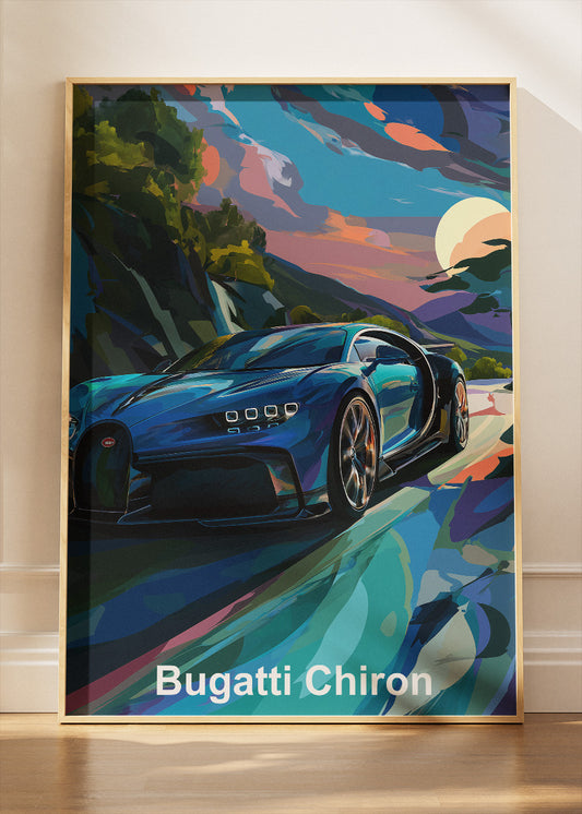 Bugatti Chiron Dusk Drive Art Poster & Canvas Print – Cinematic Luxury Supercar Wall Art
