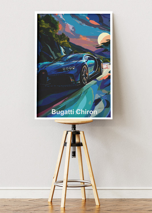 Bugatti Chiron Dusk Drive Art Poster & Canvas Print – Cinematic Luxury Supercar Wall Art