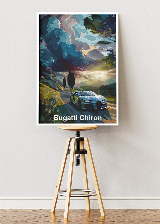Bugatti Chiron Dusk Drive Art Poster & Canvas Print – Cinematic Luxury Supercar Wall Art