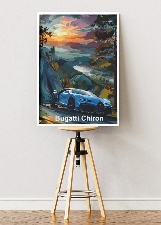 Bugatti Chiron Scenic Drive Art Poster & Canvas Print – Luxury Supercar Wall Art