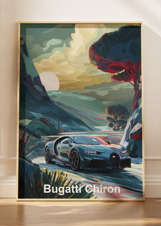 Bugatti Chiron Scenic Valley Art Poster & Canvas Print – Luxury Supercar Wall Art