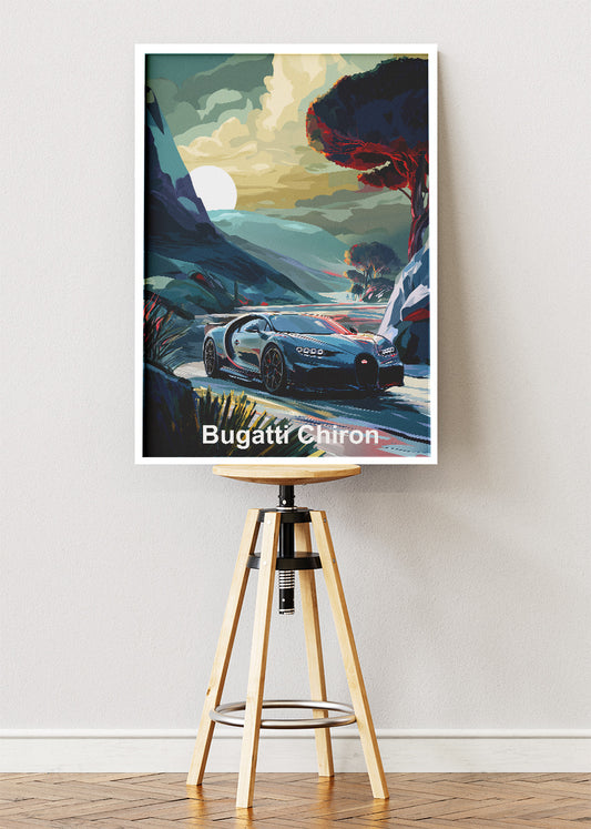 Bugatti Chiron Scenic Valley Art Poster & Canvas Print – Luxury Supercar Wall Art