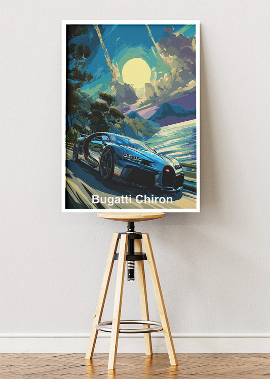 Bugatti Chiron Sunrise Drive Art Poster & Canvas Print – Luxury Supercar Wall Art