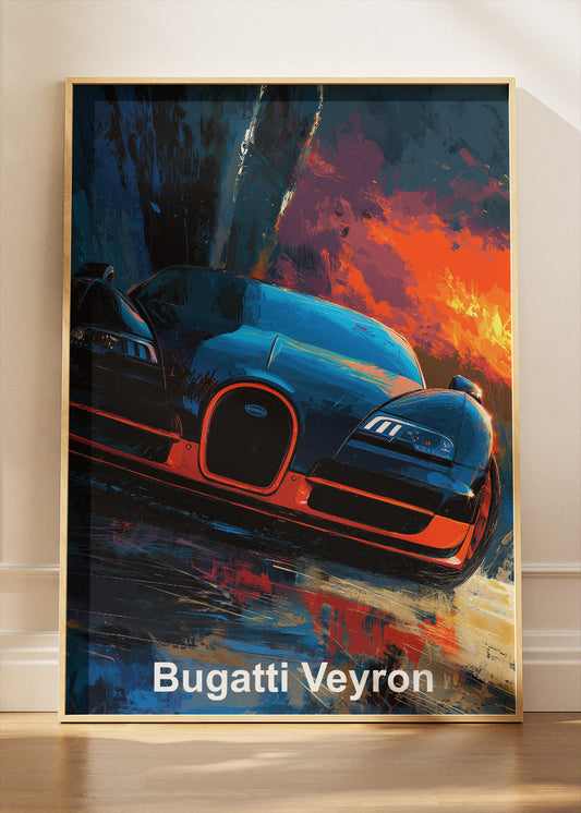 Bugatti Veyron Firestorm Drive Art Poster & Canvas Print – Cinematic Hypercar Wall Art