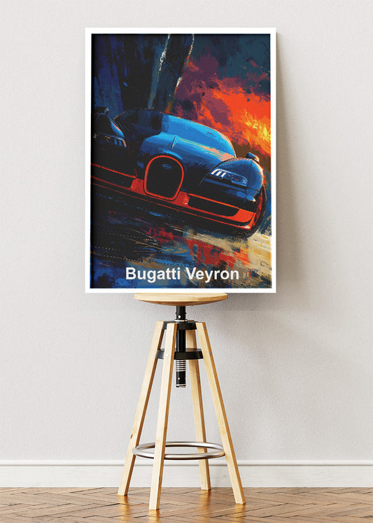 Bugatti Veyron Firestorm Drive Art Poster & Canvas Print – Cinematic Hypercar Wall Art