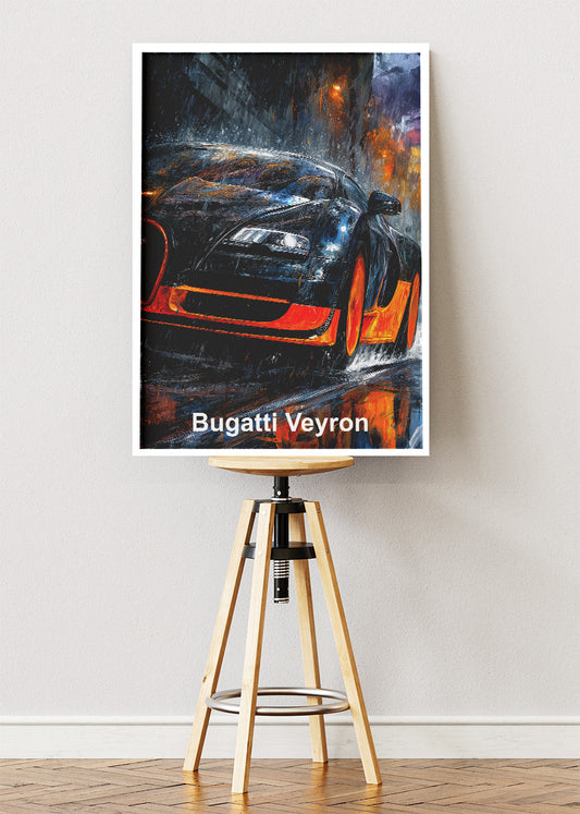 Bugatti Veyron Night Storm Art Poster & Canvas Print – Cinematic Hypercar Wall Art