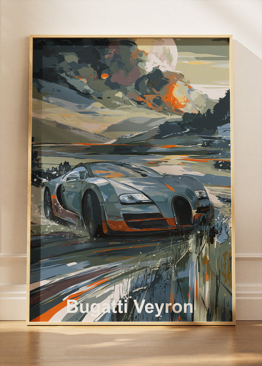 Bugatti Veyron Storm Drive Art Poster & Canvas Print – Cinematic Hypercar Wall Art