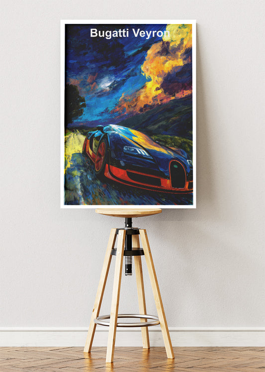 Bugatti Veyron Storm Drive Art Poster & Canvas Print – Cinematic Hypercar Wall Art