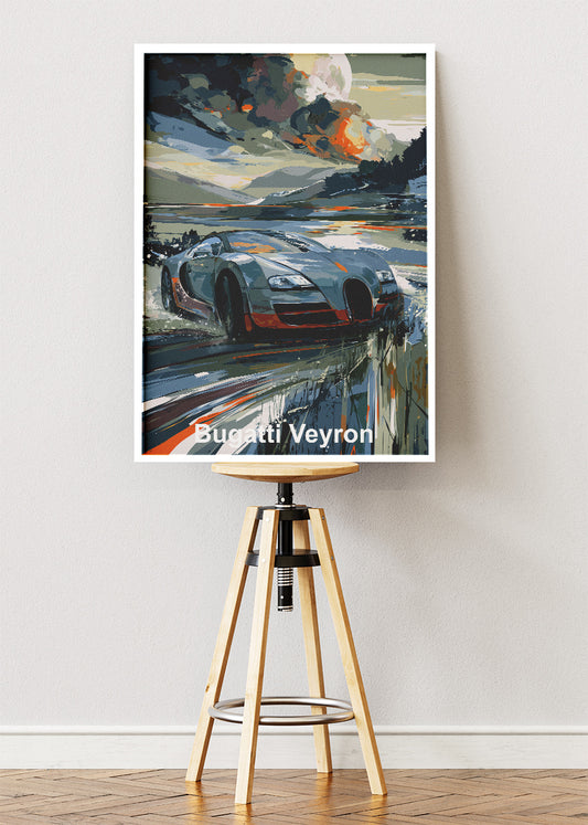Bugatti Veyron Storm Drive Art Poster & Canvas Print – Cinematic Hypercar Wall Art