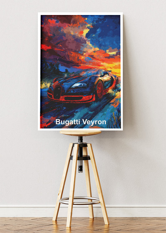 Bugatti Veyron Sunset Rush Art Poster & Canvas Print – Cinematic Hypercar Wall Art